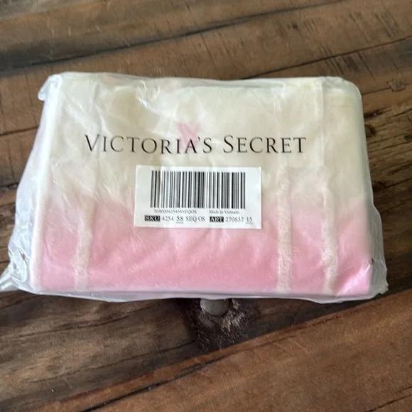 NWT Victoria’s Secret Ombré Beach Tote Bag Pink & Cream Canvas - Picture 4 of 6